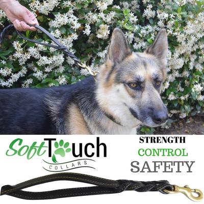 Show full view: Soft Touch Collars Leather Braided Traffic Handle Dog Leash, Black, 6-ft, 3/4-in slide 6 of 8