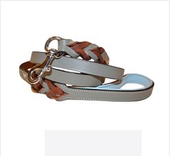 Soft Touch Collars Leather Braided Two-Tone Dog Leash, Gray Blue, 6-ft, 3/4-in