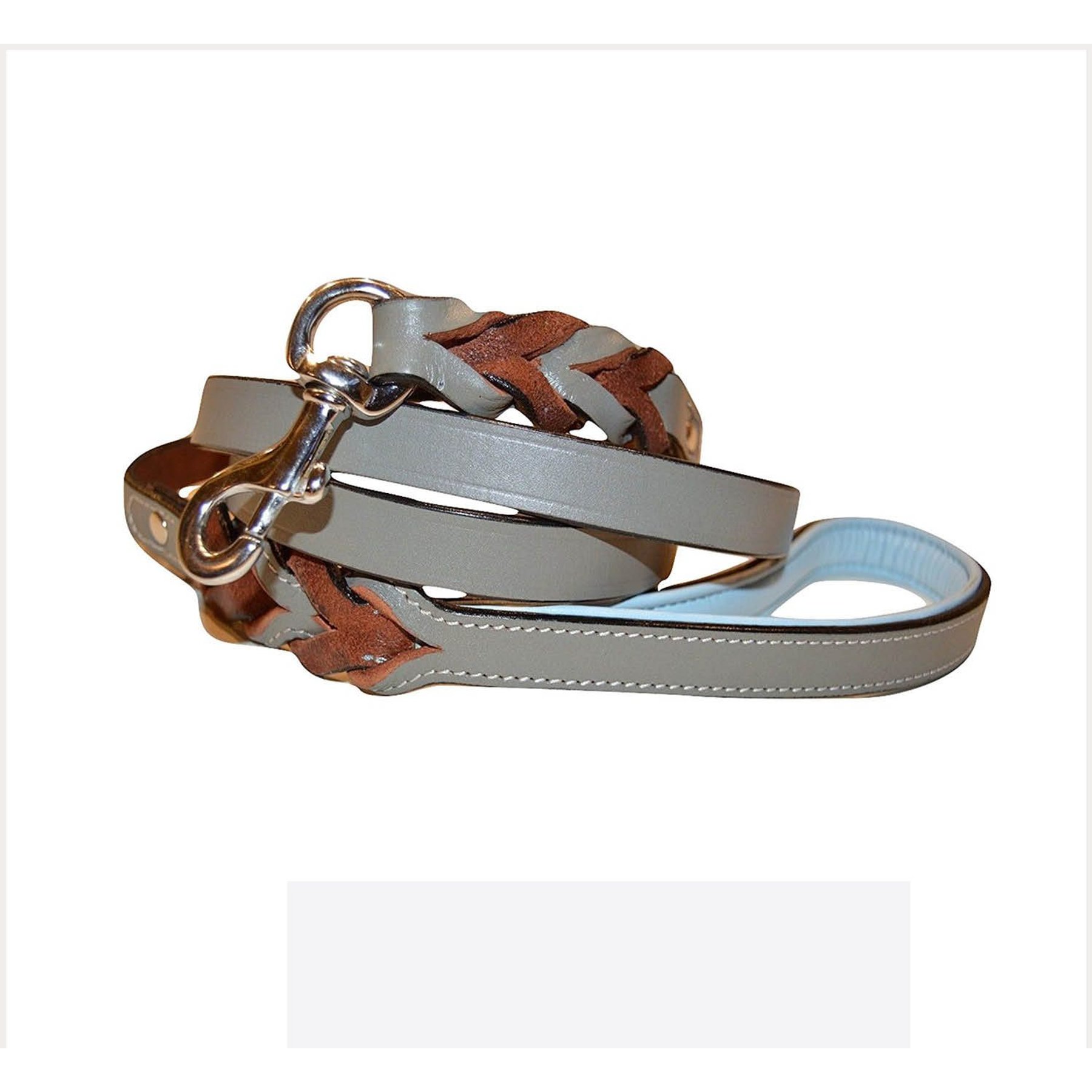 Soft Touch Collars Leather Braided Two-Tone Dog Leash, Gray Blue, 6-ft, 3/4-in