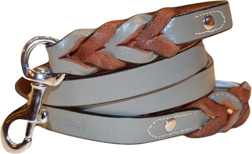 Show full view: Soft Touch Collars Leather Braided Two-Tone Dog Leash, Gray Blue, 6-ft, 3/4-in slide 2 of 4