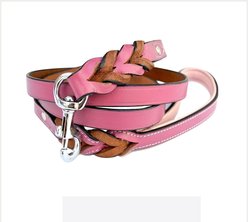 Soft Touch Collars Leather Braided Two-Tone Dog Leash, Pink, 4-ft, 1/2-in
