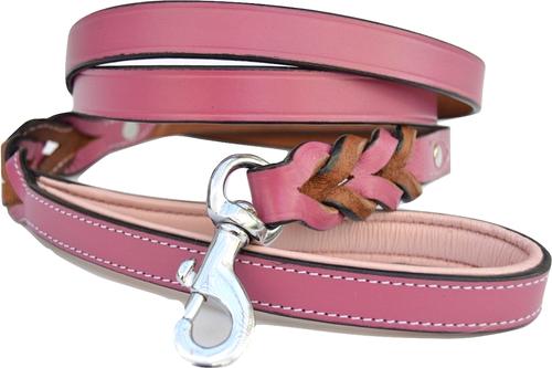 Show full view: Soft Touch Collars Leather Braided Two-Tone Dog Leash, Pink, 4-ft, 1/2-in slide 3 of 8