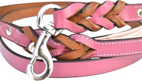 Show full view: Soft Touch Collars Leather Braided Two-Tone Dog Leash, Pink, 4-ft, 1/2-in slide 5 of 8