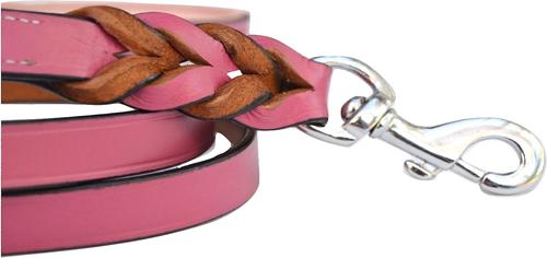 Show full view: Soft Touch Collars Leather Braided Two-Tone Dog Leash, Pink, 4-ft, 1/2-in slide 6 of 8