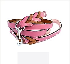 Soft Touch Collars Leather Braided Two-Tone Dog Leash, Pink, 6-ft, 3/4-in