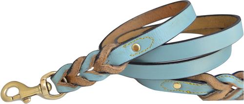 Show full view: Soft Touch Collars Leather Braided Two-Tone Dog Leash, Turquoise Beige, 6-ft, 3/4-in slide 2 of 4