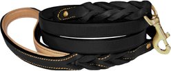 Soft Touch Collars Leather Braided Two-Tone Handle Dog Leash, Black, 6-ft, 3/4-in
