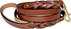 Soft Touch Collars Leather Braided Two-Tone Handle Dog Leash, Brown, 6-ft, 1/2-in