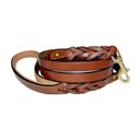 Soft Touch Collars Leather Braided Two-Tone Handle Dog Leash, Brown, 6-ft, 1/2-in