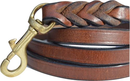 Show full view: Soft Touch Collars Leather Braided Two-Tone Handle Dog Leash, Brown, 6-ft, 1/2-in slide 2 of 6