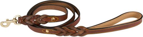 Show full view: Soft Touch Collars Leather Braided Two-Tone Handle Dog Leash, Brown, 6-ft, 1/2-in slide 3 of 6