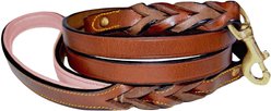 Soft Touch Collars Leather Braided Two-Tone Handle Dog Leash, Brown Pink, 4-ft, 1/2-in