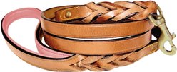 Soft Touch Collars Leather Braided Two-Tone Handle Dog Leash, Tan Coral, 6-ft, 3/4-in