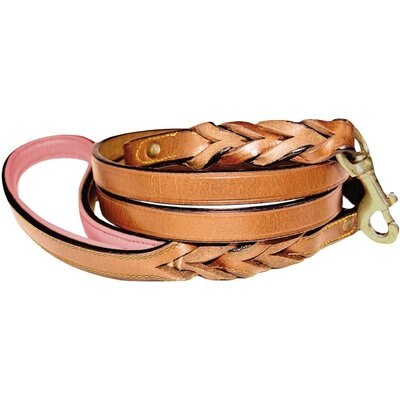 Soft Touch Collars Soft Touch Collars Leather Braided Two-Tone Handle Dog Leash, Tan Coral, 6-ft, 3/4-in