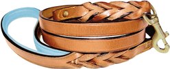 Soft Touch Collars Leather Braided Two-Tone Handle Dog Leash, Tan Teal, 4-ft, 1/2-in