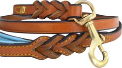 Soft Touch Collars Leather Braided Two-Tone Handle Dog Leash, Tan Teal, 4-ft, 1/2-in slide 2 of 4