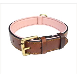 Soft Touch Collars Leather Two-Tone Padded Dog Collar, Brown Pink, Large 