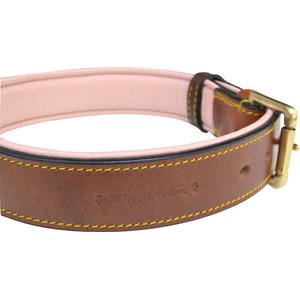 Soft Touch Collars Leather Two-Tone Padded Dog Collar, Brown Pink, Large 