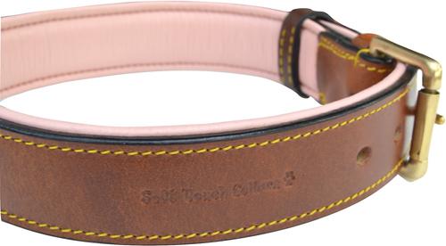 Show full view: Soft Touch Collars Leather Two-Tone Padded Dog Collar, Brown Pink, Large  slide 2 of 7