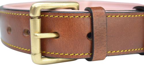 Show full view: Soft Touch Collars Leather Two-Tone Padded Dog Collar, Brown Pink, Large  slide 3 of 7