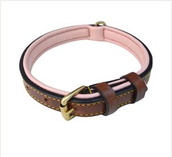 Soft Touch Collars Leather Two-Tone Padded Dog Collar, Brown Pink, Medium 