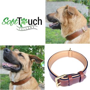 Soft Touch Collars Leather Two-Tone Padded Dog Collar, Brown, X-Large