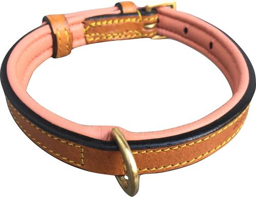 Show full view: Soft Touch Collars Leather Two-Tone Padded Dog Collar, Tan Coral, Small  slide 2 of 7