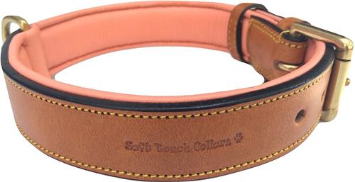 Show full view: Soft Touch Collars Leather Two-Tone Padded Dog Collar, Tan Coral, Small  slide 3 of 7
