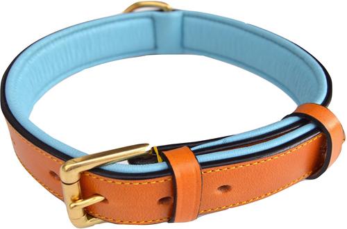 Show full view: Soft Touch Collars Leather Two-Tone Padded Dog Collar, Tan Teal, Medium  slide 2 of 10