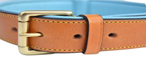 Show full view: Soft Touch Collars Leather Two-Tone Padded Dog Collar, Tan Teal, Medium  slide 4 of 10