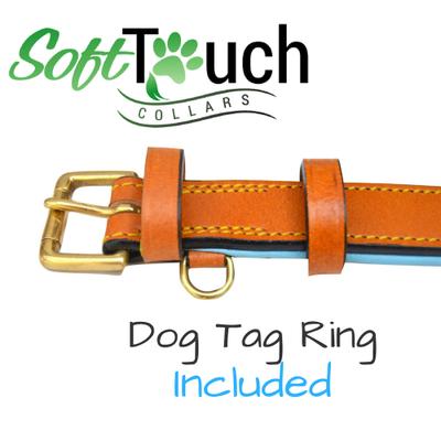 Show full view: Soft Touch Collars Leather Two-Tone Padded Dog Collar, Tan Teal, Medium  slide 7 of 10
