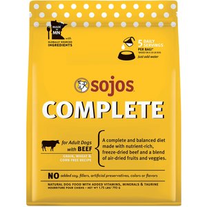Sojos Complete Beef Recipe Adult Grain-Free Freeze-Dried Raw Dog Food, 1.75-lb bag