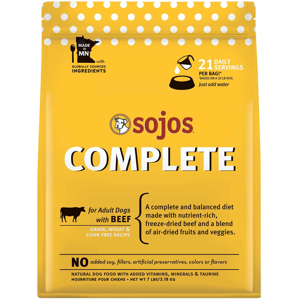 Sojos Complete Beef Recipe Adult Grain-Free Freeze-Dried Raw Dog Food, 7-lb bag