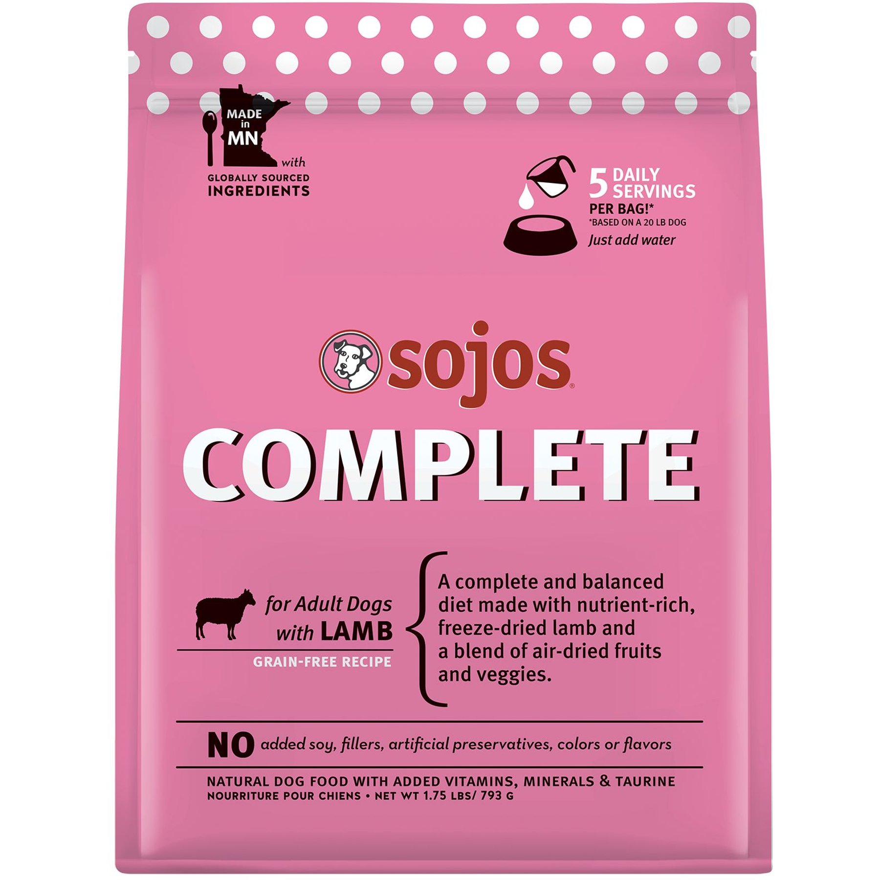Sojos Complete Lamb Recipe Adult Grain-Free Freeze-Dried Dehydrated Dog Food