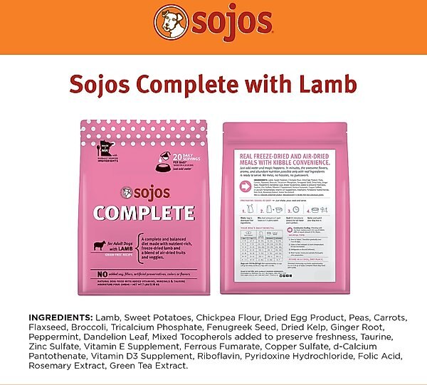 Sojos Complete Lamb Recipe Adult Grain-Free Freeze-Dried Dehydrated Dog Food