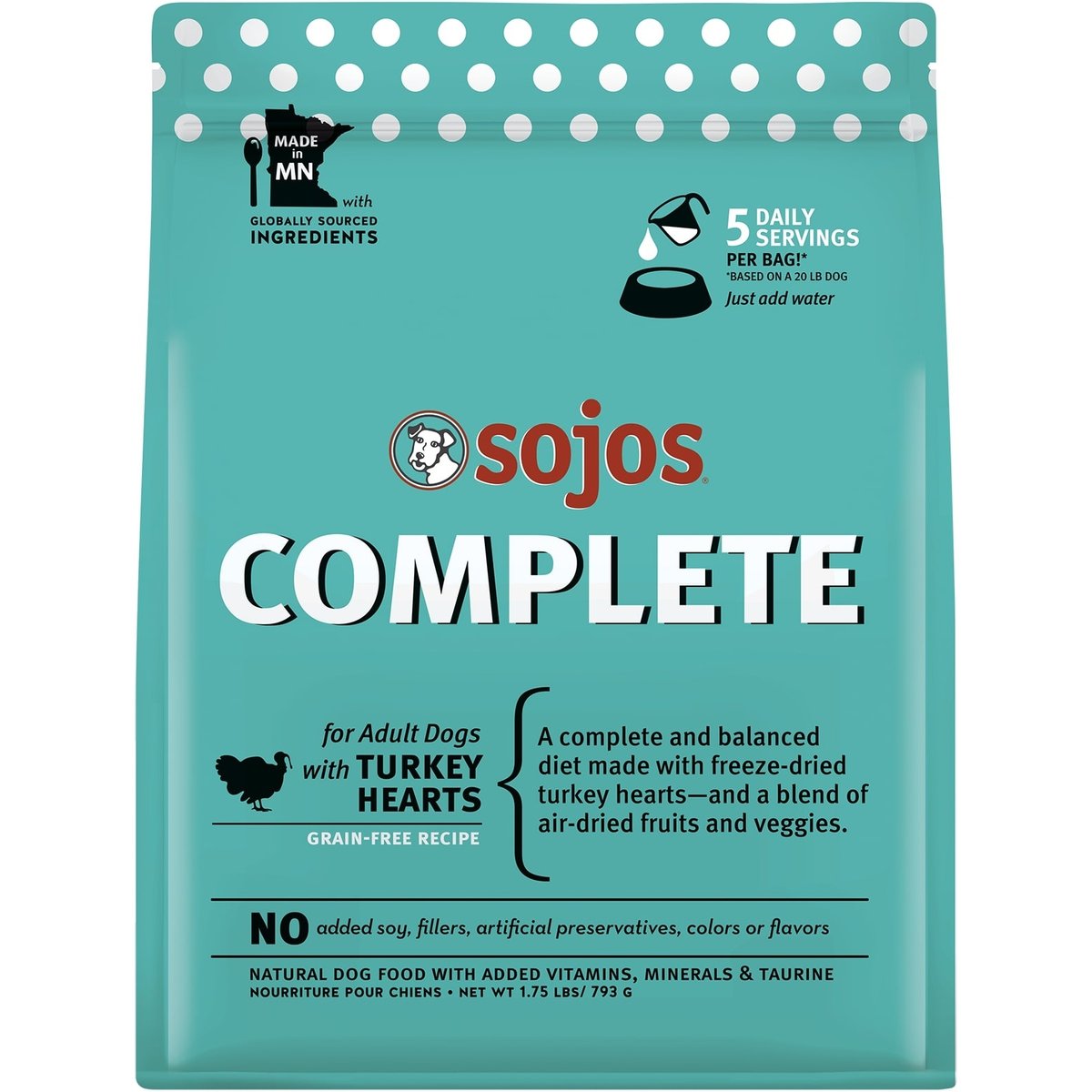 Sojos Complete Turkey Recipe Adult Grain-Free Freeze-Dried Raw Dog Food, 1.75-lb bag