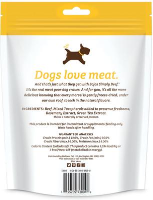 Show full view: Sojos Simply Beef Freeze-Dried Dog Treats, 4-oz bag slide 3 of 10