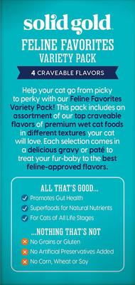 Show full view: Solid Gold Feline Favorites Variety Pack Grain-Free Wet Cat Food, 3-oz can, case of 12 slide 9 of 10