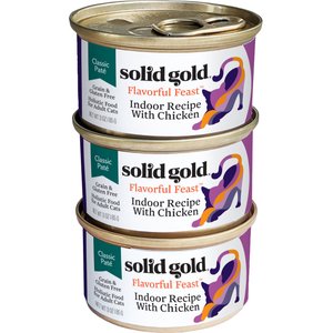Solid Gold Flavorful Feast Indoor Recipe with Real Chicken Grain-Free Gravy Pate Wet Cat Food, 3-oz can, case of 3