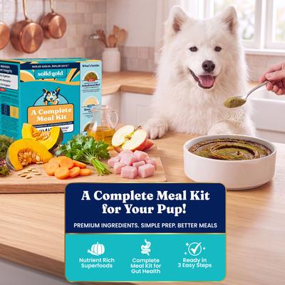 Show full view: Solid Gold Gut Health Kit Adult Chicken Dehydrated Meal, Bone Broth & Seameal Supplement Bundle Dog Food Topper, 6-lb box slide 6 of 10