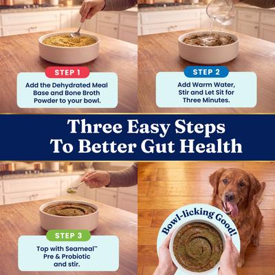 Show full view: Solid Gold Gut Health Kit Adult Chicken Dehydrated Meal, Bone Broth & Seameal Supplement Bundle Dog Food Topper, 6-lb box slide 4 of 10