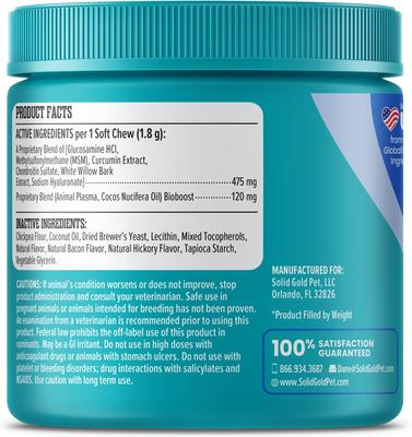 Show full view: Solid Gold Leaps & Hounds Soft Chews Glucosamine Chondroitin Joint Supplement for Dogs, 60 count slide 8 of 10
