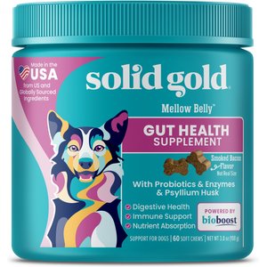 Solid Gold Mellow Belly Probiotic Soft Chews Digestive Supplement for Dogs, 60 count
