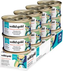 Solid Gold Nature's Harmony Chicken & Duck Grain-Free Shreds in Gravy Wet Cat Food, 2.8-oz can, 12 count