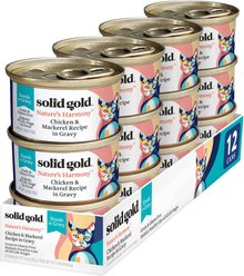 Solid Gold Nature's Harmony Chicken & Mackerel Grain-Free Shreds in Gravy Wet Cat Food, 2.8-oz can, 12 count