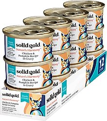 Solid Gold Nature's Harmony Chicken & Pumpkin Grain-Free Shreds in Gravy Wet Cat Food, 2.8-oz can, 12 count