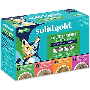 Solid Gold Nature's Harmony Variety Pack Grain-Free Shreds in Gravy Wet Cat Food, 3-oz can, case of 12