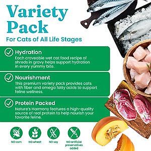 Solid Gold Nature's Harmony Variety Pack Grain-Free Shreds in Gravy Wet Cat Food, 3-oz can, case of 12