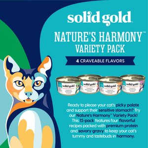 Solid Gold Nature's Harmony Variety Pack Grain-Free Shreds in Gravy Wet Cat Food, 3-oz can, case of 12