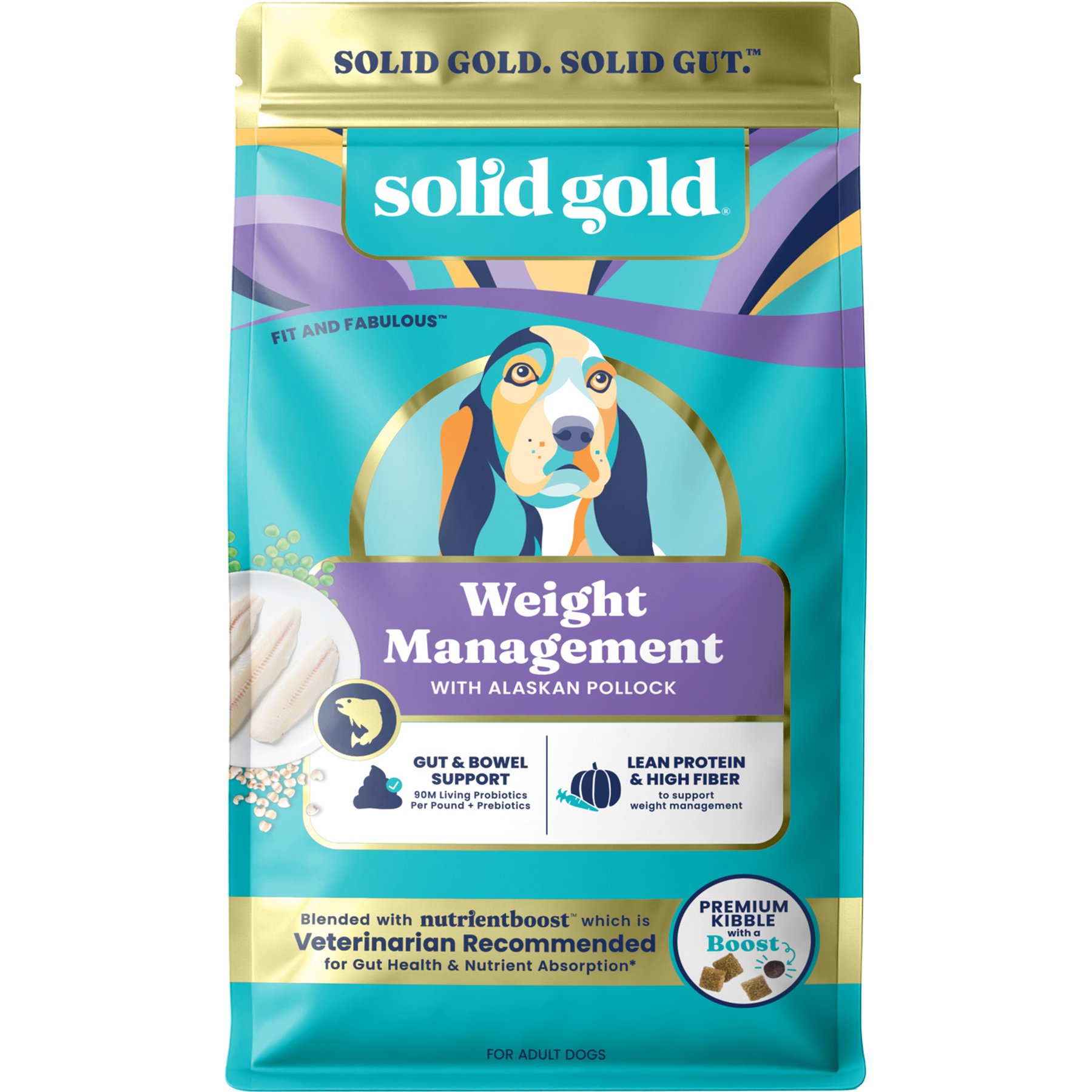 Solid Gold Nutrientboost Adult Weight Control Gut Health Grain-Free Pollock, Brown Rice & Oatmeal Dry Dog Food, 3.75-lb bag